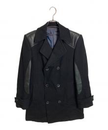 VERSACE（ヴェルサーチェ）の古着「レザー切替ウールコート」｜ブラック