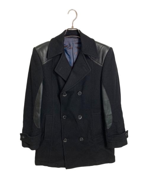 VERSACE（ヴェルサーチェ）VERSACE (ヴェルサーチェ) レザー切替ウールコート ブラック サイズ:46の古着・服飾アイテム