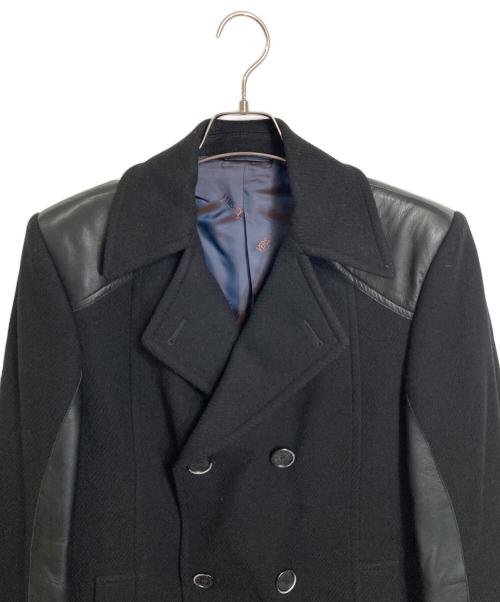 VERSACE（ヴェルサーチェ）VERSACE (ヴェルサーチェ) レザー切替ウールコート ブラック サイズ:46の古着・服飾アイテム