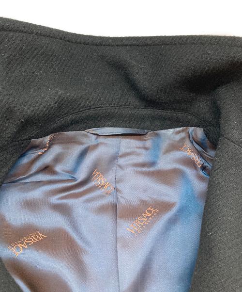 VERSACE（ヴェルサーチェ）VERSACE (ヴェルサーチェ) レザー切替ウールコート ブラック サイズ:46の古着・服飾アイテム