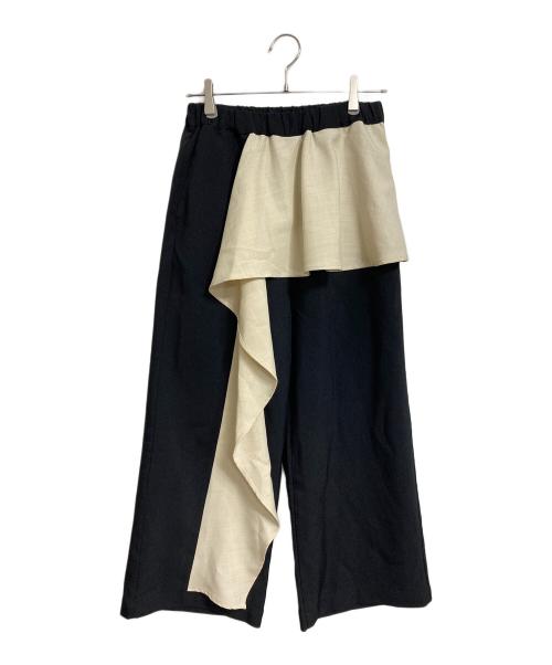 OSMOSIS loaf（オズモーシスロフ）OSMOSIS loaf (オズモーシスロフ) カスケード切替パンツ　デザインパンツ　セレモニー ベージュ×ブラック サイズ:FREEの古着・服飾アイテム