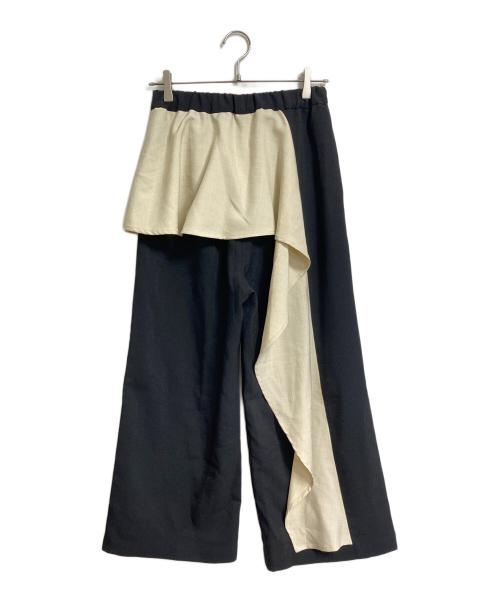 OSMOSIS loaf（オズモーシスロフ）OSMOSIS loaf (オズモーシスロフ) カスケード切替パンツ　デザインパンツ　セレモニー ベージュ×ブラック サイズ:FREEの古着・服飾アイテム