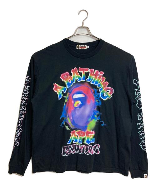 A BATHING APE（ア ベイシング エイプ）A BATHING APE READYMADE (レディメイド) SPRAY WIDE FIT L/S TEE  スプレーワイドフィットロングスリーブT  ロングスリーブカットソー　ロンT   日本製 ブラック サイズ:2XLの古着・服飾アイテム