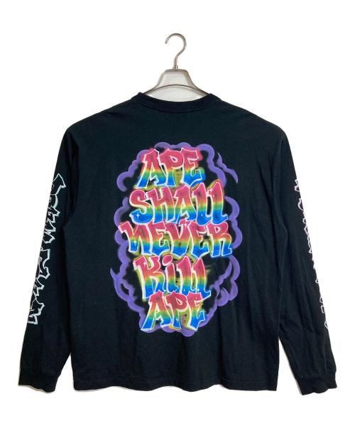 A BATHING APE（ア ベイシング エイプ）A BATHING APE READYMADE (レディメイド) SPRAY WIDE FIT L/S TEE  スプレーワイドフィットロングスリーブT  ロングスリーブカットソー　ロンT   日本製 ブラック サイズ:2XLの古着・服飾アイテム