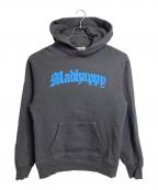 madhappyマッドハッピー）の古着「ラインストーンロゴパーカー　フーディ　USA製」｜ブラウン×ブルー