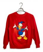 DISNEYディズニー）の古着「【古着】80’Ｓヴィンテージドナルドダックスウェット　起毛　80年代 the walt disney company コピーライター有　USA製」｜レッド