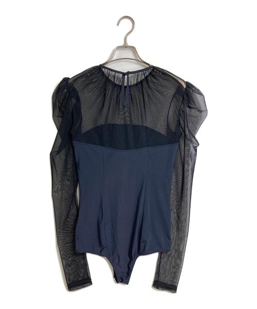FETICO（フェティコ）FETICO (フェティコ) メッシュ切替カットソー Tulle combined body suit ボディスーツ　日本製 ネイビー×ブラック サイズ:2の古着・服飾アイテム