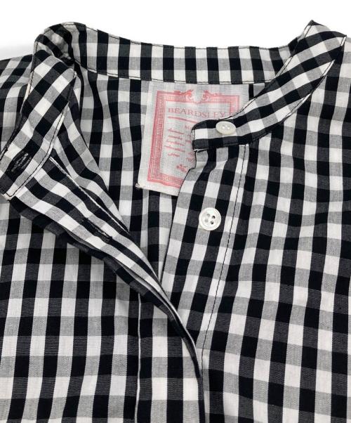 BEARDSLEY（ビアズリー）BEARDSLEY (ビアズリー) 先染めギャザーワンピース　長袖ワンピース　ギンガムチェック　ストライプ ホワイト×ブラック サイズ:1の古着・服飾アイテム