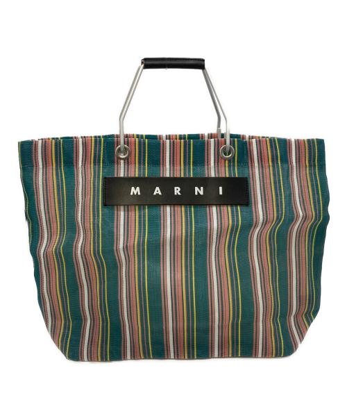 MARNI（マルニ）MARNI (マルニ) マーケット ストライプトートバッグ　メッシュバッグ グリーン×ピンク サイズ:実寸参照の古着・服飾アイテム
