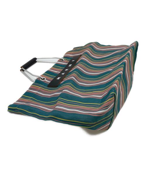 MARNI（マルニ）MARNI (マルニ) マーケット ストライプトートバッグ　メッシュバッグ グリーン×ピンク サイズ:実寸参照の古着・服飾アイテム