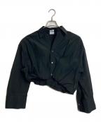 COLUMNコラム）の古着「クロップドデザインシャツ　長袖シャツ　アシンメトリー　日本製」｜ブラック