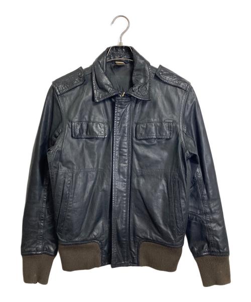 DIESEL（ディーゼル）DIESEL (ディーゼル) 【古着】00’Sライナー刺繍デザイン レザージャケット ミリタリージャケット　アウター　牛革　カウレザー　2000年代 ブラック サイズ:Sの古着・服飾アイテム