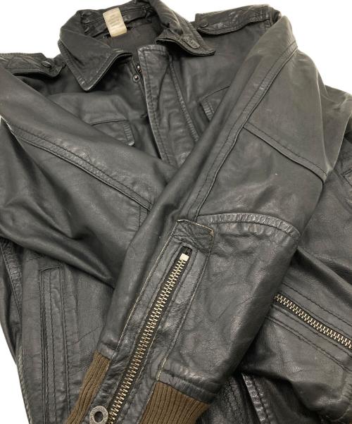DIESEL（ディーゼル）DIESEL (ディーゼル) 【古着】00’Sライナー刺繍デザイン レザージャケット ミリタリージャケット　アウター　牛革　カウレザー　2000年代 ブラック サイズ:Sの古着・服飾アイテム