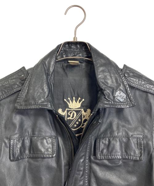 DIESEL（ディーゼル）DIESEL (ディーゼル) 【古着】00’Sライナー刺繍デザイン レザージャケット ミリタリージャケット　アウター　牛革　カウレザー　2000年代 ブラック サイズ:Sの古着・服飾アイテム