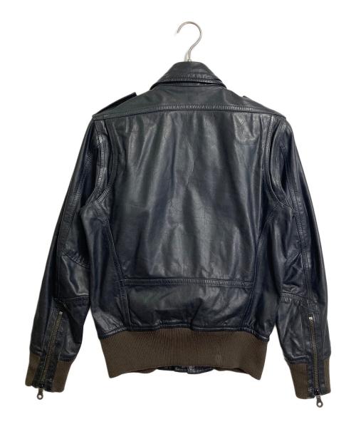 DIESEL（ディーゼル）DIESEL (ディーゼル) 【古着】00’Sライナー刺繍デザイン レザージャケット ミリタリージャケット　アウター　牛革　カウレザー　2000年代 ブラック サイズ:Sの古着・服飾アイテム