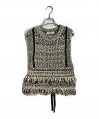 PUBLIC TOKYOパブリックトウキョウ）の古着「メッシュフリンジトップス ジャガードフリンジニットベスト」｜アイボリー×ブラック