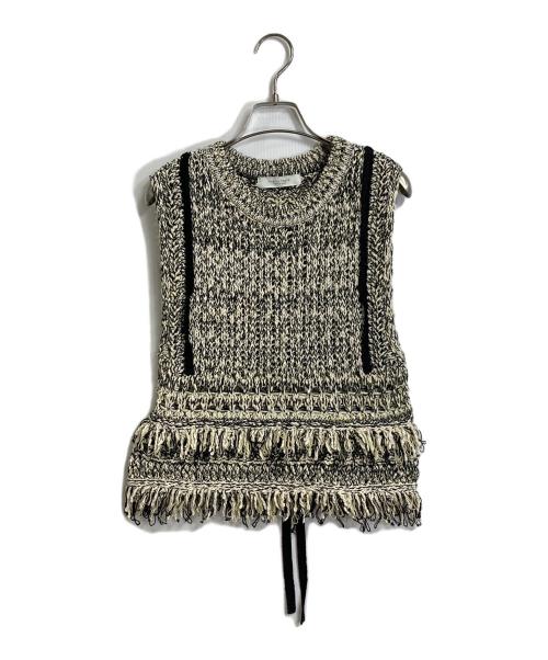 PUBLIC TOKYO（パブリックトウキョウ）PUBLIC TOKYO (パブリックトウキョウ) メッシュフリンジトップス ジャガードフリンジニットベスト アイボリー×ブラック サイズ:FREEの古着・服飾アイテム
