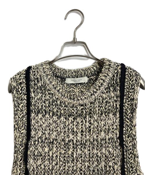 PUBLIC TOKYO（パブリックトウキョウ）PUBLIC TOKYO (パブリックトウキョウ) メッシュフリンジトップス ジャガードフリンジニットベスト アイボリー×ブラック サイズ:FREEの古着・服飾アイテム