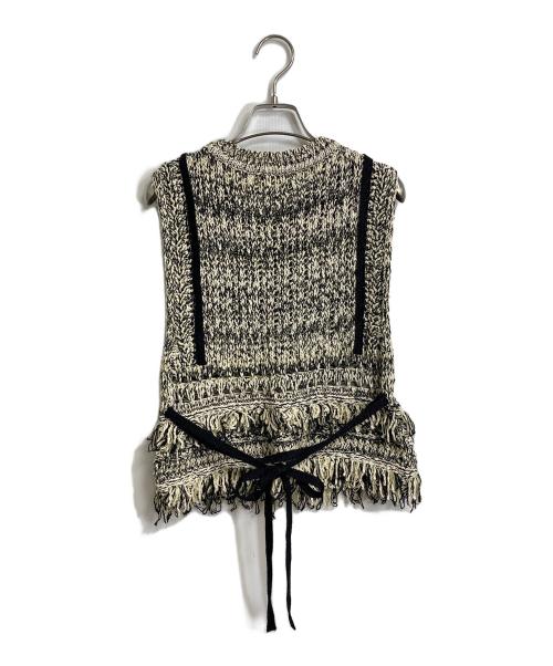 PUBLIC TOKYO（パブリックトウキョウ）PUBLIC TOKYO (パブリックトウキョウ) メッシュフリンジトップス ジャガードフリンジニットベスト アイボリー×ブラック サイズ:FREEの古着・服飾アイテム