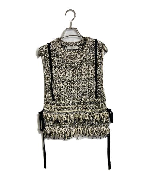 PUBLIC TOKYO（パブリックトウキョウ）PUBLIC TOKYO (パブリックトウキョウ) メッシュフリンジトップス ジャガードフリンジニットベスト アイボリー×ブラック サイズ:FREEの古着・服飾アイテム