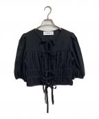 CODE Aコードエー）の古着「ribbon gather blouse リボンギャザーブラウス　半袖ブラウス」｜ブラック