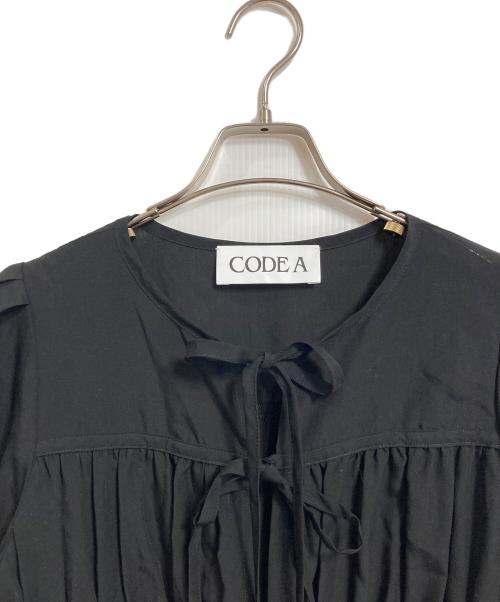 CODE A（コードエー）CODE A (コードエー) ribbon gather blouse リボンギャザーブラウス　半袖ブラウス ブラック サイズ:FREEの古着・服飾アイテム
