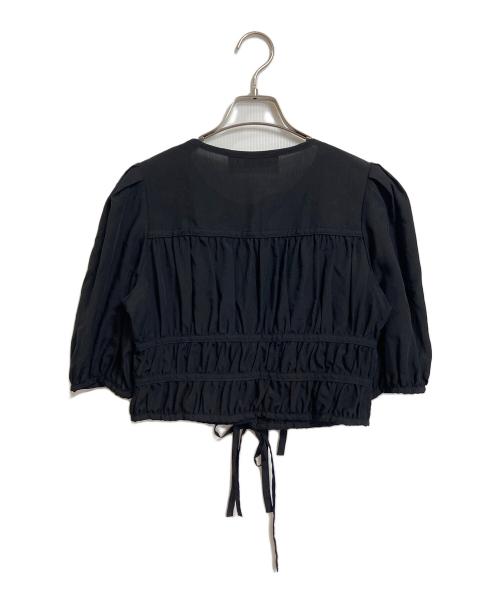 CODE A（コードエー）CODE A (コードエー) ribbon gather blouse リボンギャザーブラウス　半袖ブラウス ブラック サイズ:FREEの古着・服飾アイテム
