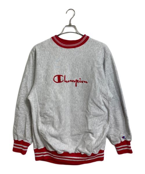 Champion（チャンピオン）Champion (チャンピオン) 【古着】90’Sリバースウィーブスウェット ロゴ リブスウェット　90年代　USA製 グレー×レッド サイズ:XLの古着・服飾アイテム