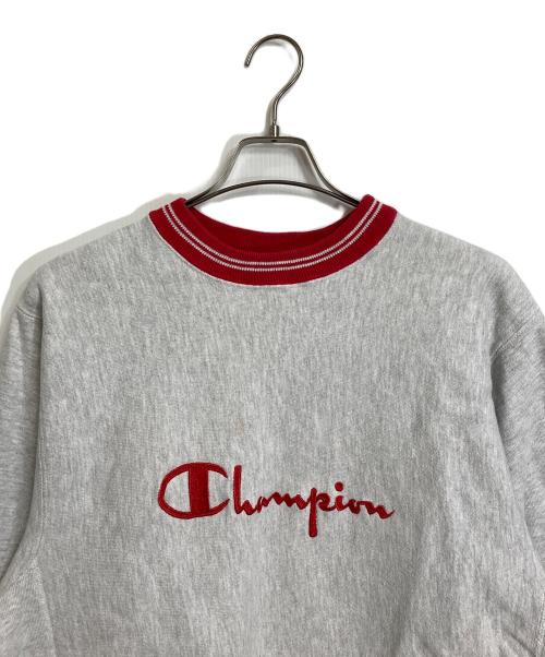 Champion（チャンピオン）Champion (チャンピオン) 【古着】90’Sリバースウィーブスウェット ロゴ リブスウェット　90年代　USA製 グレー×レッド サイズ:XLの古着・服飾アイテム