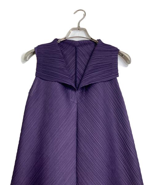 PLEATS PLEASE（プリーツプリーズ）PLEATS PLEASE (プリーツプリーズ) 襟付きプリーツワンピース パープル サイズ:4の古着・服飾アイテム