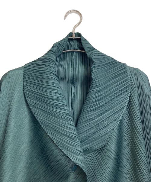 PLEATS PLEASE（プリーツプリーズ）PLEATS PLEASE (プリーツプリーズ) プリーツロングカーディガン　12年秋 グリーン サイズ:3の古着・服飾アイテム