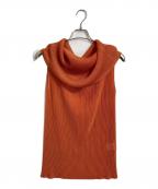 PLEATS PLEASEプリーツプリーズ）の古着「メッシュプリーツノースリーブブラウス」｜オレンジ