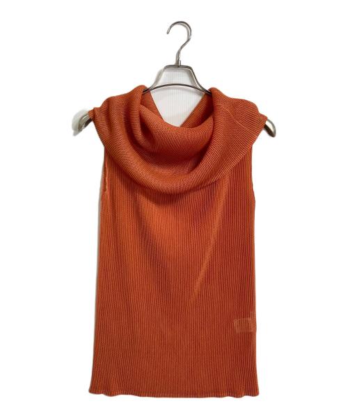 PLEATS PLEASE（プリーツプリーズ）PLEATS PLEASE (プリーツプリーズ) メッシュプリーツノースリーブブラウス オレンジ サイズ:3の古着・服飾アイテム