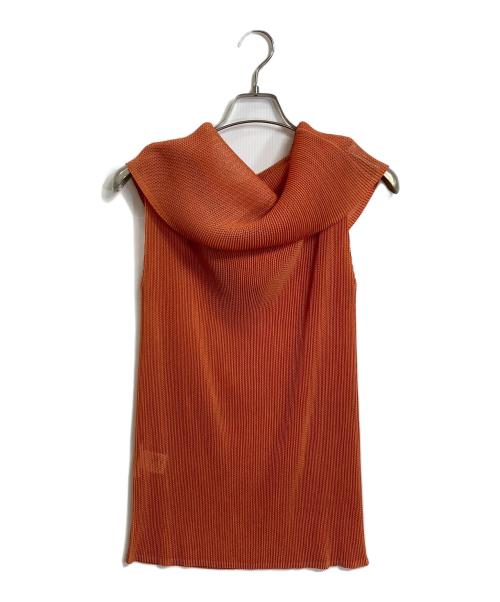 PLEATS PLEASE（プリーツプリーズ）PLEATS PLEASE (プリーツプリーズ) メッシュプリーツノースリーブブラウス オレンジ サイズ:3の古着・服飾アイテム