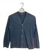 COMME des GARCONS HOMMEコムデギャルソン オム）の古着「チェックデザインカーディガン　レッドステッチ　シェルボタン」｜ネイビー