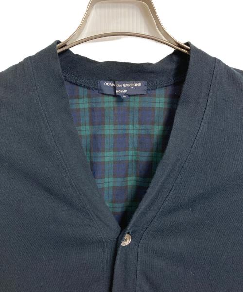 COMME des GARCONS HOMME（コムデギャルソン オム）COMME des GARCONS HOMME (コムデギャルソン オム) チェック切替カーディガン　グリーン　シェルボタン グリーン×ネイビー サイズ:Sの古着・服飾アイテム