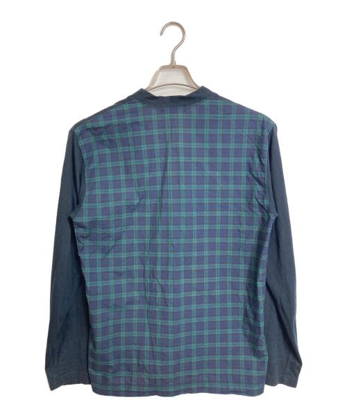 COMME des GARCONS HOMME（コムデギャルソン オム）COMME des GARCONS HOMME (コムデギャルソン オム) チェック切替カーディガン　グリーン　シェルボタン グリーン×ネイビー サイズ:Sの古着・服飾アイテム