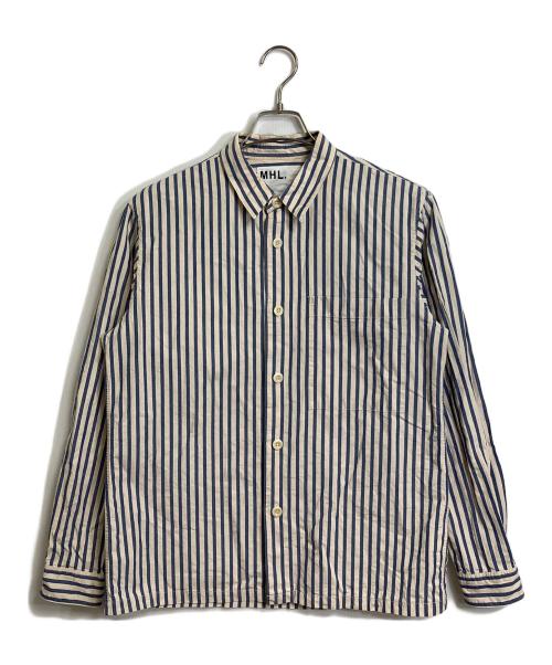 MHL（エムエイチエル）MHL (エムエイチエル) COTTON LINEN PJ STRIPE SHIRTS ストライプ　 ネイビー×ベージュ サイズ:Mの古着・服飾アイテム