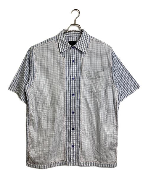 SEAN JOHN（ショーンジョン）SEAN JOHN (ショーンジョン) 【古着】パッチワークオーバーサイズ半袖シャツ　チェックシャツ ネイビー×ホワイト サイズ:XLの古着・服飾アイテム