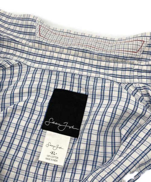 SEAN JOHN（ショーンジョン）SEAN JOHN (ショーンジョン) 【古着】パッチワークオーバーサイズ半袖シャツ　チェックシャツ ネイビー×ホワイト サイズ:XLの古着・服飾アイテム