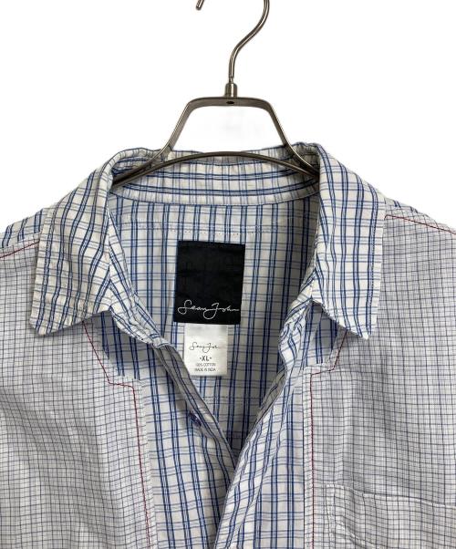 SEAN JOHN（ショーンジョン）SEAN JOHN (ショーンジョン) 【古着】パッチワークオーバーサイズ半袖シャツ　チェックシャツ ネイビー×ホワイト サイズ:XLの古着・服飾アイテム