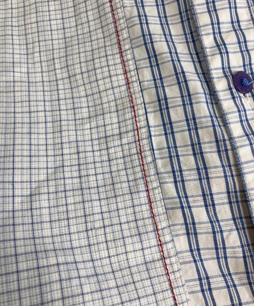 SEAN JOHN（ショーンジョン）SEAN JOHN (ショーンジョン) 【古着】パッチワークオーバーサイズ半袖シャツ　チェックシャツ ネイビー×ホワイト サイズ:XLの古着・服飾アイテム