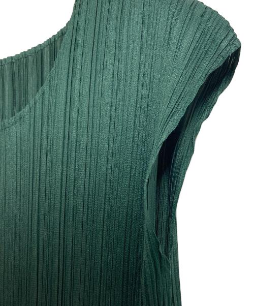 PLEATS PLEASE（プリーツプリーズ）PLEATS PLEASE (プリーツプリーズ) フレア ボーダー切替 ノースリーブワンピース　ロングワンピース　デザインワンピース　日本製 グリーン サイズ:2の古着・服飾アイテム