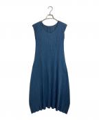 PLEATS PLEASEプリーツプリーズ）の古着「プリーツノースリーブ ロングフレアワンピース　デザインワンピース　ロングワンピース　日本製」｜ネイビー