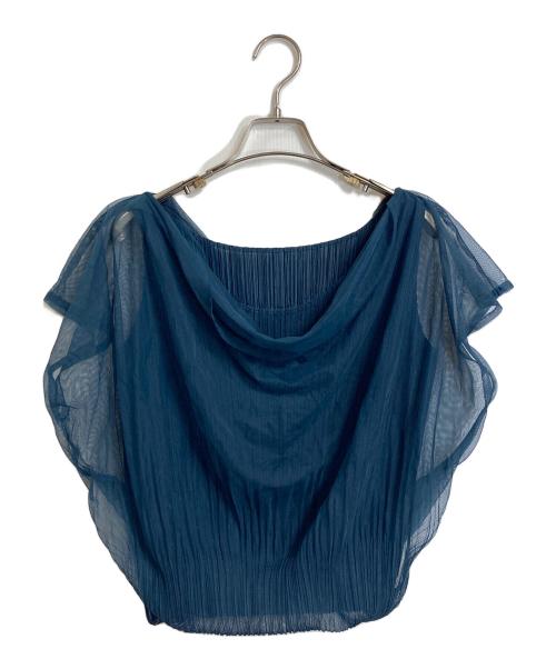 PLEATS PLEASE（プリーツプリーズ）PLEATS PLEASE (プリーツプリーズ) メッシュ切替プリーツカットソー　デザインカットソー　ブラウス　日本製 ネイビー サイズ:3の古着・服飾アイテム