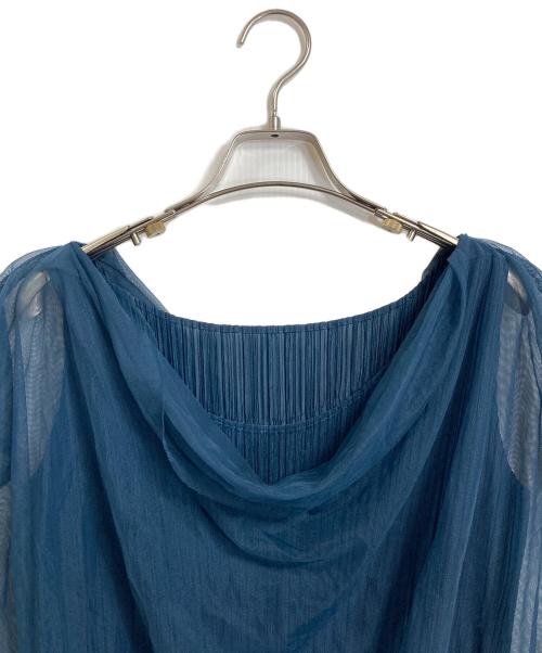 PLEATS PLEASE（プリーツプリーズ）PLEATS PLEASE (プリーツプリーズ) メッシュ切替プリーツカットソー　デザインカットソー　ブラウス　日本製 ネイビー サイズ:3の古着・服飾アイテム