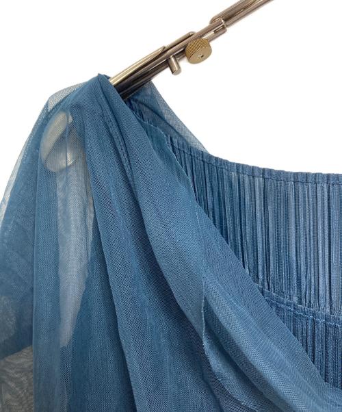 PLEATS PLEASE（プリーツプリーズ）PLEATS PLEASE (プリーツプリーズ) メッシュ切替プリーツカットソー　デザインカットソー　ブラウス　日本製 ネイビー サイズ:3の古着・服飾アイテム