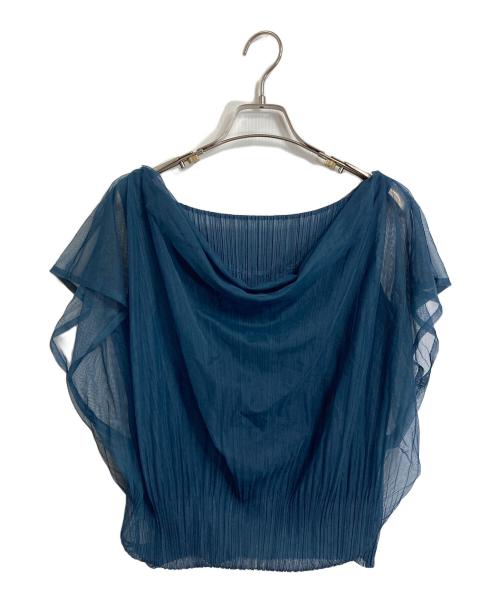PLEATS PLEASE（プリーツプリーズ）PLEATS PLEASE (プリーツプリーズ) メッシュ切替プリーツカットソー　デザインカットソー　ブラウス　日本製 ネイビー サイズ:3の古着・服飾アイテム