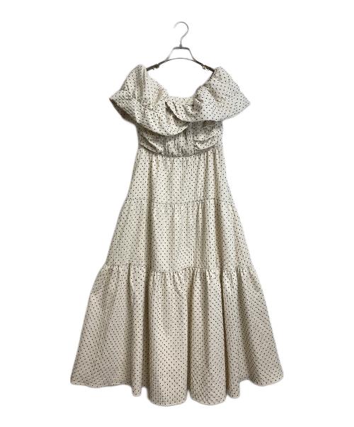 Estella.K（エステラケー）Estella.K (エステラケー) オフショルドットケープドレス　ロングワンピース　ロングドレス ホワイト×ブラック サイズ:FREEの古着・服飾アイテム