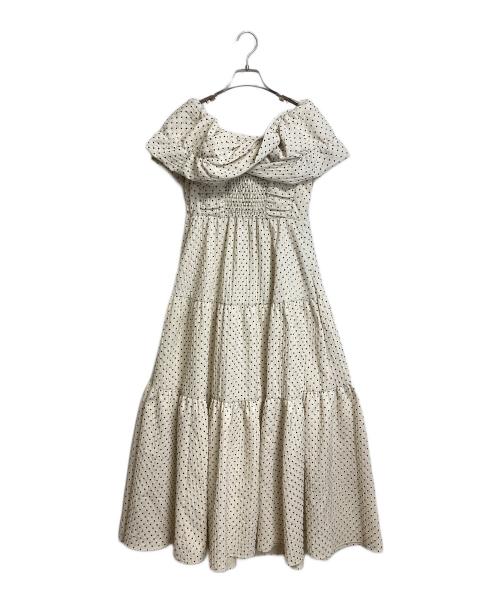 Estella.K（エステラケー）Estella.K (エステラケー) オフショルドットケープドレス　ロングワンピース　ロングドレス ホワイト×ブラック サイズ:FREEの古着・服飾アイテム